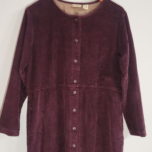 LL Bean Size 16 Dress  Purple Corduroy Pockets Long Sleeve Button Up 100% Cotton - Picture 3 of 8